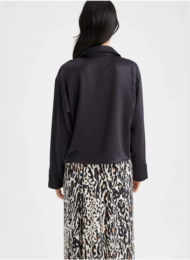DeFacto Long Sleeve Satin Crop Shirt