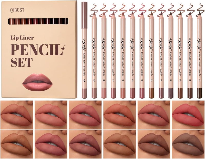12 Colors Matte Velvet Lip Liner Set Lipstick Pencil Plump Nude Color Smooth Creamy Longwear High Pigmented Natural Lip Makeup