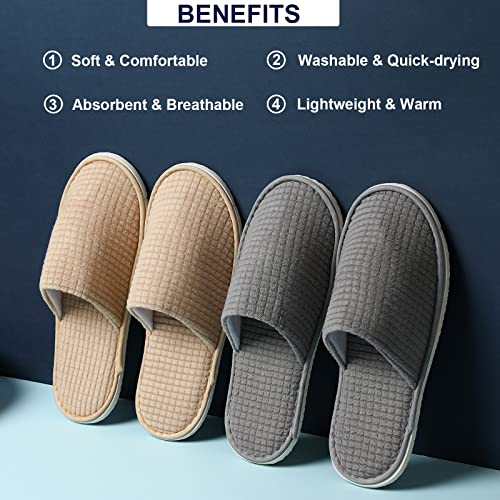 COZYAREA SPA Slippers - Disposable & Reusable Guest Slippers, Unisex Polar Fleece, Washable, Perfect for Weddings & Travel (6 Pairs Grey & 6 Pairs Beige) - Image 5