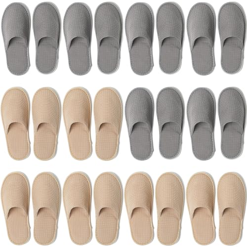 COZYAREA SPA Slippers - Disposable & Reusable Guest Slippers, Unisex Polar Fleece, Washable, Perfect for Weddings & Travel (6 Pairs Grey & 6 Pairs Beige) - Image 1