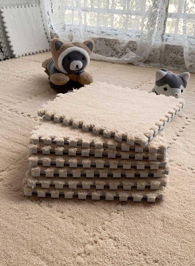 Puzzle Foam Mat Interlocking Carpet Shaggy Soft EVA Foam Mats Fluffy Area Rugs Protective Floor Tiles Exercise Play Mat for Children Kids Room Home Parlor Bedroom Beige 30*30cm - Image 1