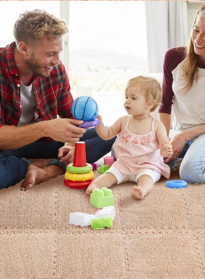 Puzzle Foam Mat Interlocking Carpet Shaggy Soft EVA Foam Mats Fluffy Area Rugs Protective Floor Tiles Exercise Play Mat for Children Kids Room Home Parlor Bedroom Beige 30*30cm - Image 2