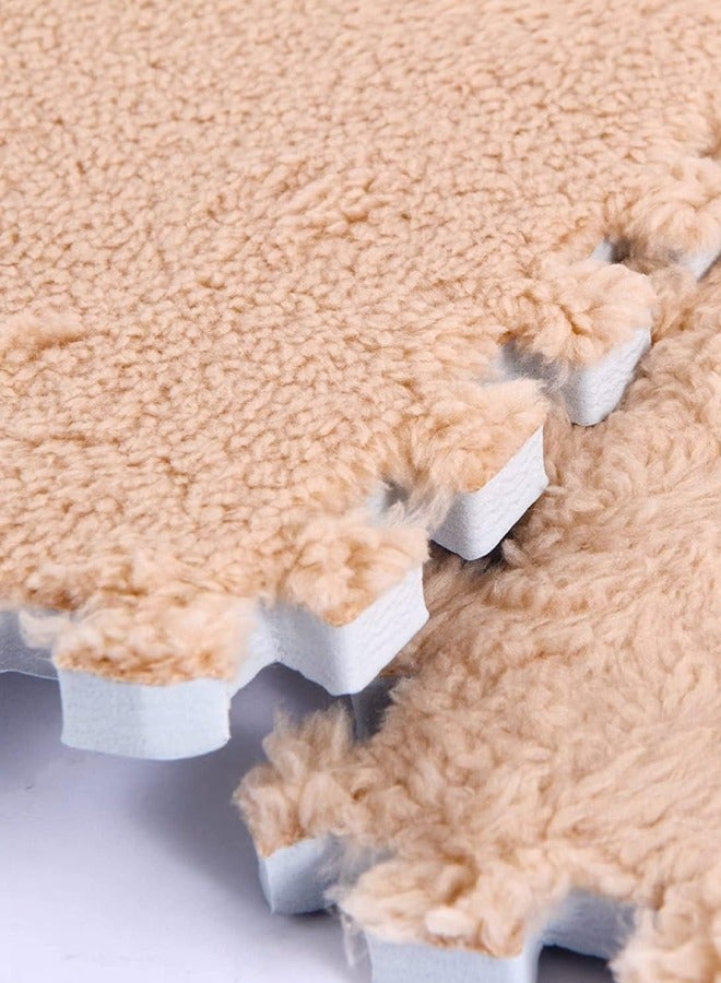 Puzzle Foam Mat Interlocking Carpet Shaggy Soft EVA Foam Mats Fluffy Area Rugs Protective Floor Tiles Exercise Play Mat for Children Kids Room Home Parlor Bedroom Beige 30*30cm - Image 3