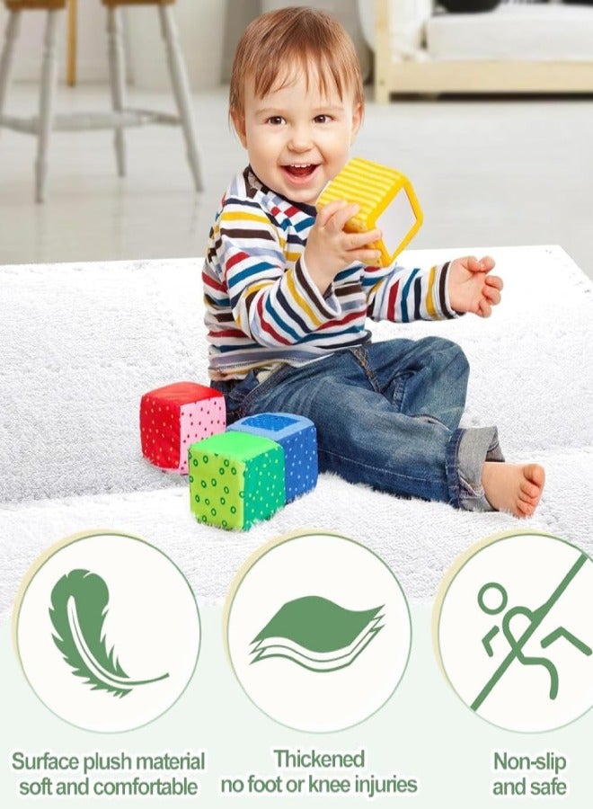 Puzzle Foam Mat Interlocking Carpet Shaggy Soft EVA Foam Mats Fluffy Area Rugs Protective Floor Tiles Exercise Play Mat for Children Kids Room Home Parlor Bedroom Beige 30*30cm - Image 4