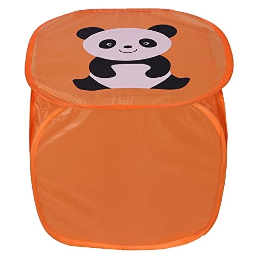Kuber Industries Laundry Basket | Polyester Foldable Laundry Basket | Collapsible Laundry Basket | Square Storage Box With Lid & Side Handles | 45 Liter | Orange - Image 1