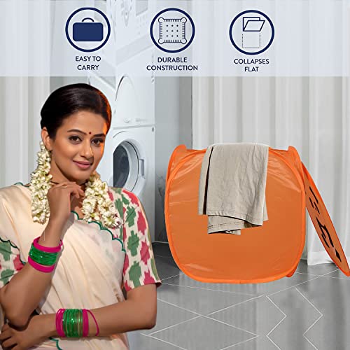 Kuber Industries Laundry Basket | Polyester Foldable Laundry Basket | Collapsible Laundry Basket | Square Storage Box With Lid & Side Handles | 45 Liter | Orange - Image 5