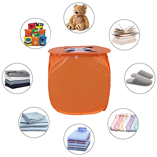 Kuber Industries Laundry Basket | Polyester Foldable Laundry Basket | Collapsible Laundry Basket | Square Storage Box With Lid & Side Handles | 45 Liter | Orange - Image 4