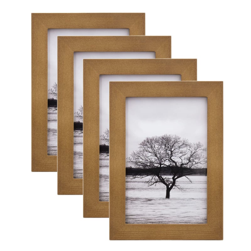 Egofine Egofine 4x6 Picture Frames Set of 4 - Made of Solid Wood for Table Top Display and Wall Mounting photo frame Light Brown  - Image 1