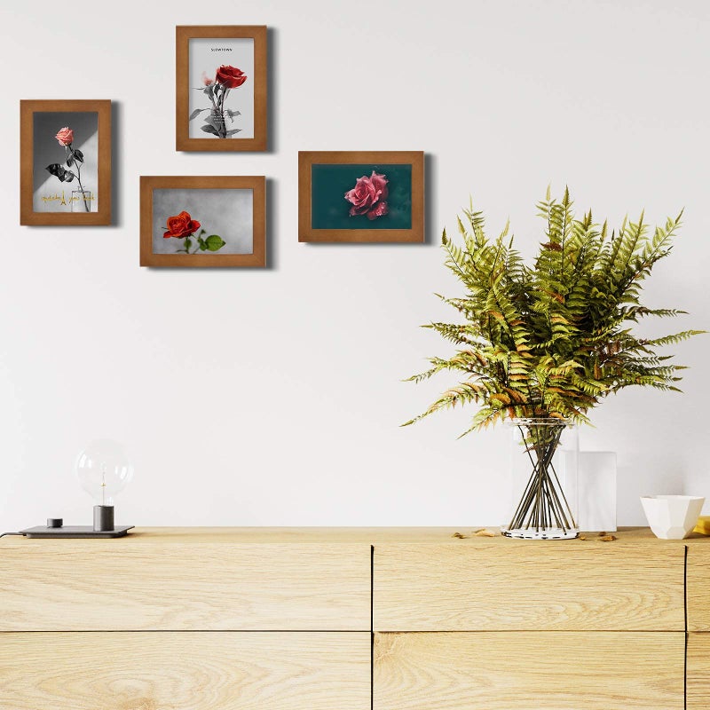 Egofine Egofine 4x6 Picture Frames Set of 4 - Made of Solid Wood for Table Top Display and Wall Mounting photo frame Light Brown  - Image 3