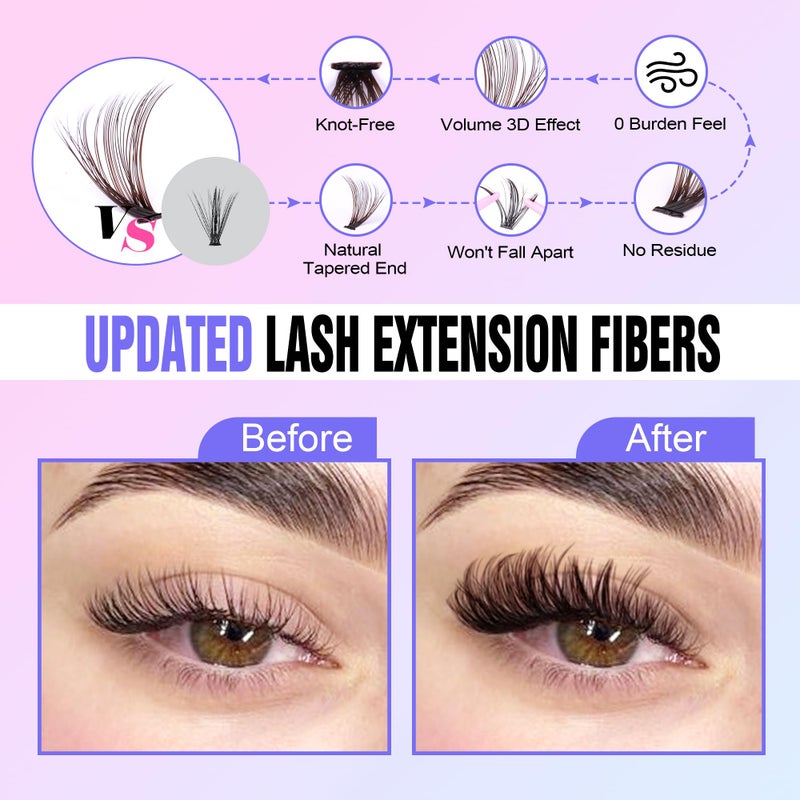 Pawotence Lash Extension Kit DIY 280pcs Brown Lash Clusters Eyelash Extension Kit 40D 9-16mm Individual Lashes Kit with Lash Bond and Seal Lash Tweezers for Self Use (Brown 40D, 9-16mm, Kit) - Image 3