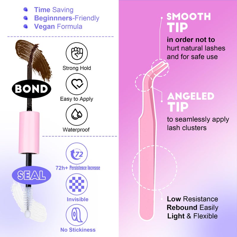 Pawotence Lash Extension Kit DIY 280pcs Brown Lash Clusters Eyelash Extension Kit 40D 9-16mm Individual Lashes Kit with Lash Bond and Seal Lash Tweezers for Self Use (Brown 40D, 9-16mm, Kit) - Image 5