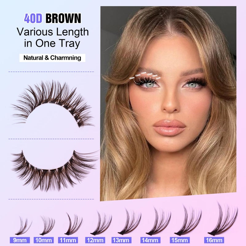 Pawotence Lash Extension Kit DIY 280pcs Brown Lash Clusters Eyelash Extension Kit 40D 9-16mm Individual Lashes Kit with Lash Bond and Seal Lash Tweezers for Self Use (Brown 40D, 9-16mm, Kit) - Image 4