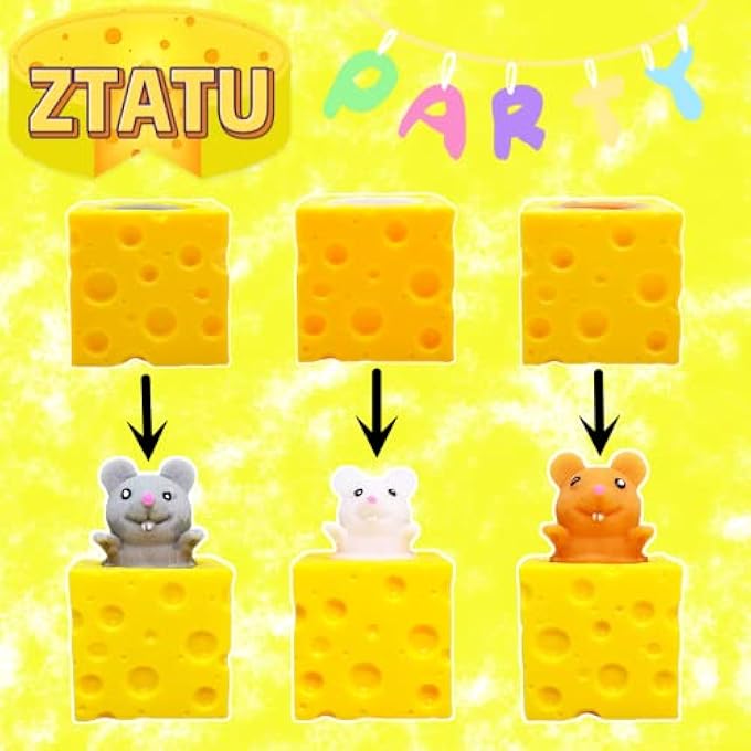 ZTATU Squishy Stress Balls Cheese Sensory Fidget Toys (3-Pack) Mouse Stress Balls for Kids and Adults, Cube Squeeze Toy, Cute Anxiety Relief Squishy Toys Stress Relief Pop it Ball for Boys and Girls - Image 4