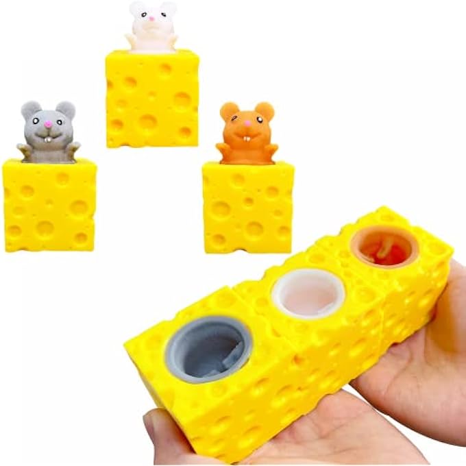 ZTATU Squishy Stress Balls Cheese Sensory Fidget Toys (3-Pack) Mouse Stress Balls for Kids and Adults, Cube Squeeze Toy, Cute Anxiety Relief Squishy Toys Stress Relief Pop it Ball for Boys and Girls - Image 1