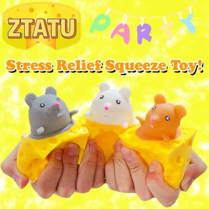 ZTATU Squishy Stress Balls Cheese Sensory Fidget Toys (3-Pack) Mouse Stress Balls for Kids and Adults, Cube Squeeze Toy, Cute Anxiety Relief Squishy Toys Stress Relief Pop it Ball for Boys and Girls - Image 5