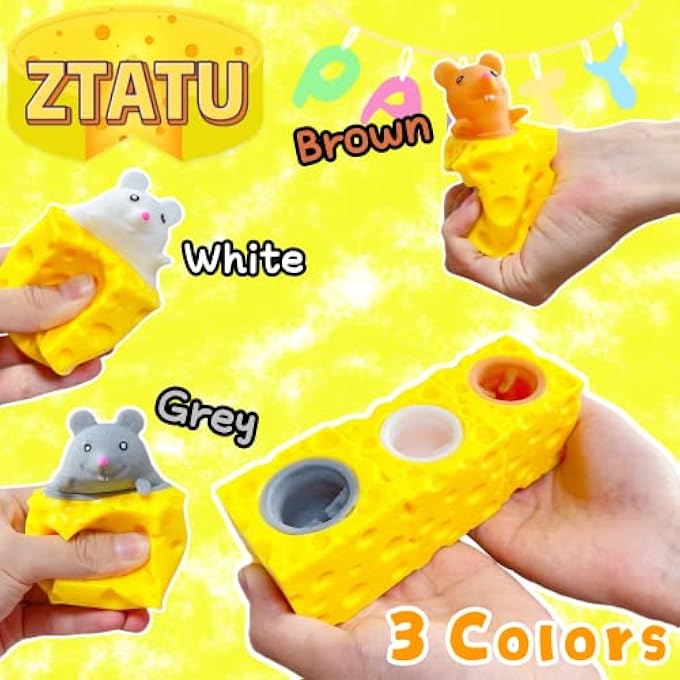 ZTATU Squishy Stress Balls Cheese Sensory Fidget Toys (3-Pack) Mouse Stress Balls for Kids and Adults, Cube Squeeze Toy, Cute Anxiety Relief Squishy Toys Stress Relief Pop it Ball for Boys and Girls - Image 3