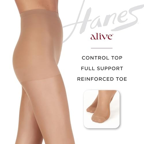 Hanes Alive Control Top Reinforced Toe Sheer Pantyhose for Ultimate Comfort and Support, Barely Black, Size A (Pack of 1) - Image 4