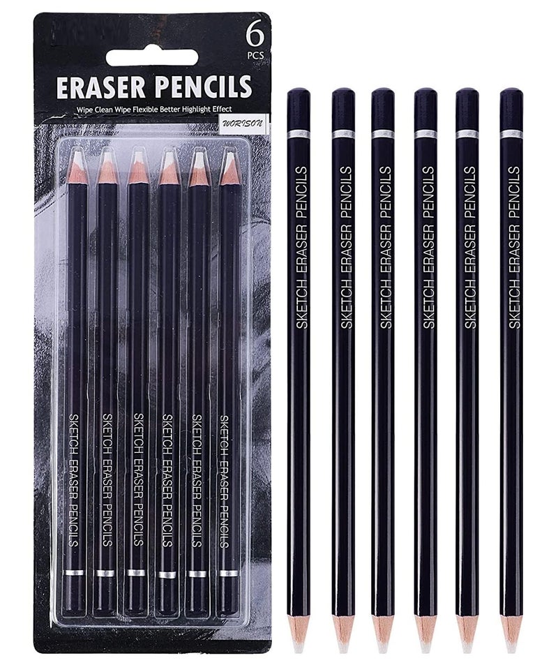 HOMENITY HOMENITY® - Artist Eraser Pencils Pen Shape Erasers Sketch Pencils Cone Shaped Color Pencils (Set of 6, White)  - Image 1