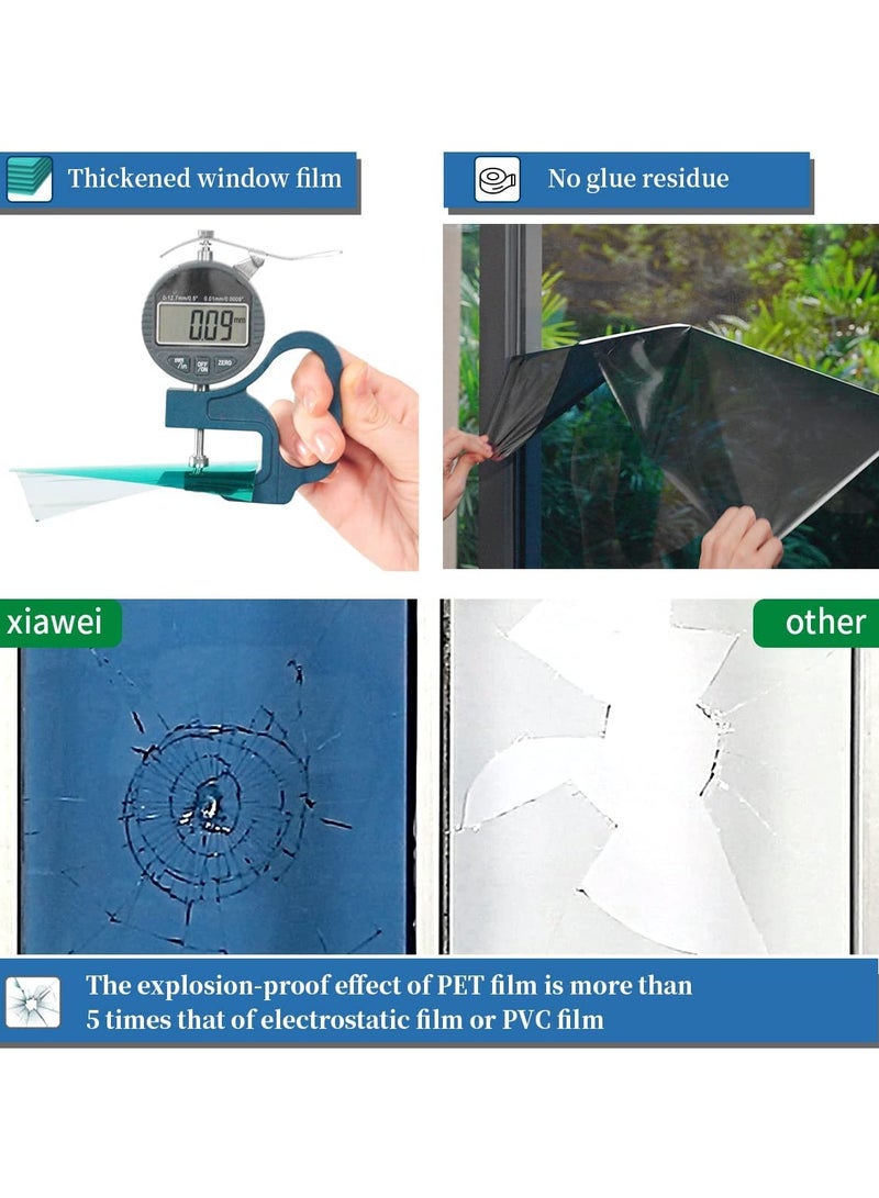 SYOSI 2Pcs One Way Privacy Window Film Premium PET Material Daytime Reflective Heat Control Anti UV Door Sticker Tint for Home Office Living Room Mercury Blue 60 * 100cm - Image 4