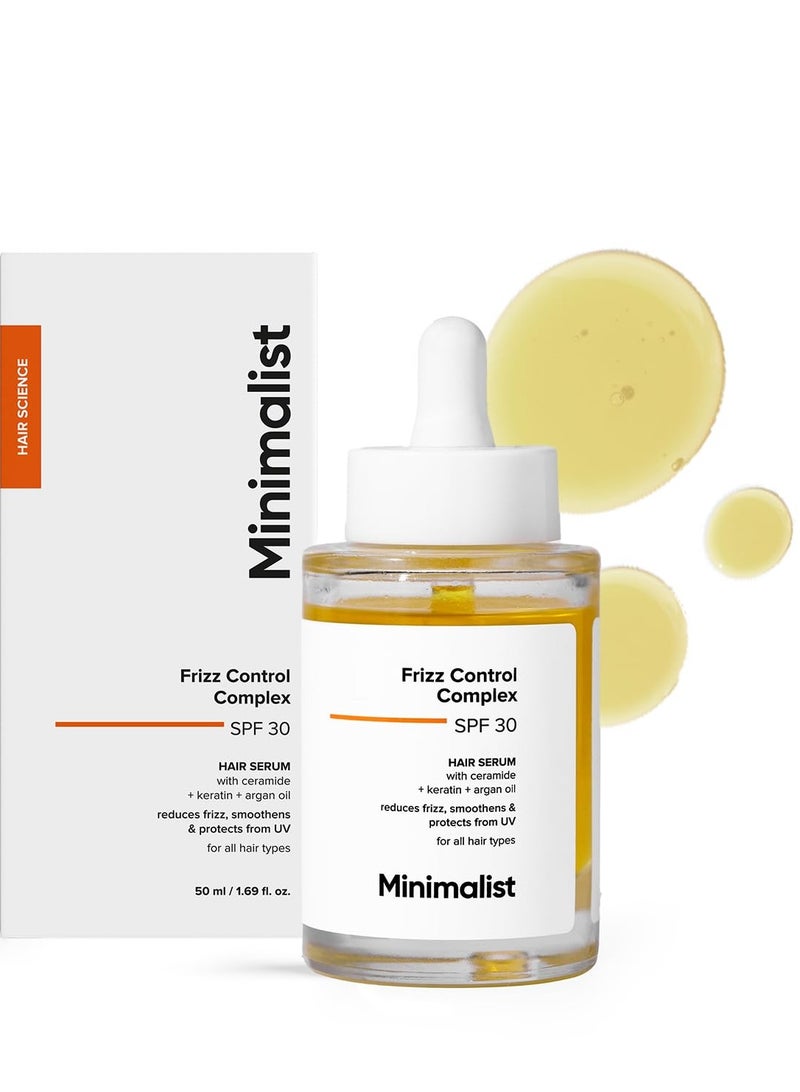 منيماليست SPF 30 Hair Serum For Frizzy Hair With Keratin, Argan Oil & Ceramides | Heat Protection Serum, Smoothens & Protects From UV | Lightweight | Leave In Serum For Women & Men | 50 ml - Image 1