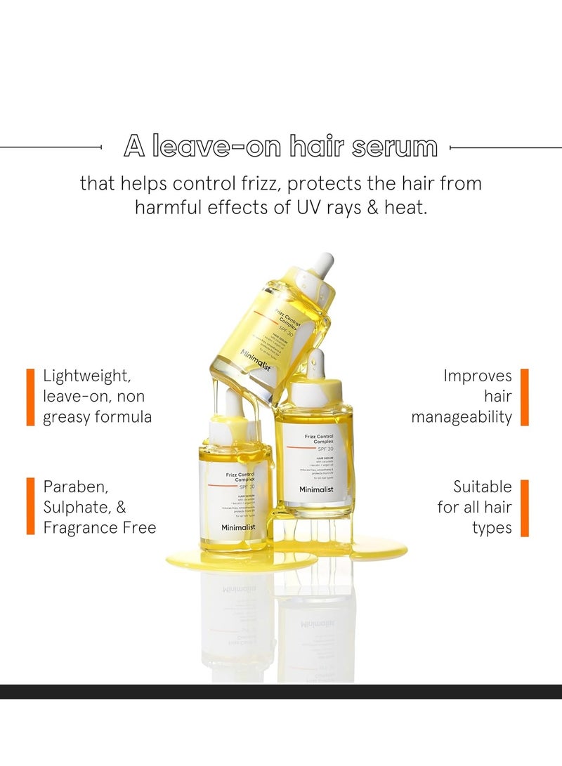 منيماليست SPF 30 Hair Serum For Frizzy Hair With Keratin, Argan Oil & Ceramides | Heat Protection Serum, Smoothens & Protects From UV | Lightweight | Leave In Serum For Women & Men | 50 ml - Image 2