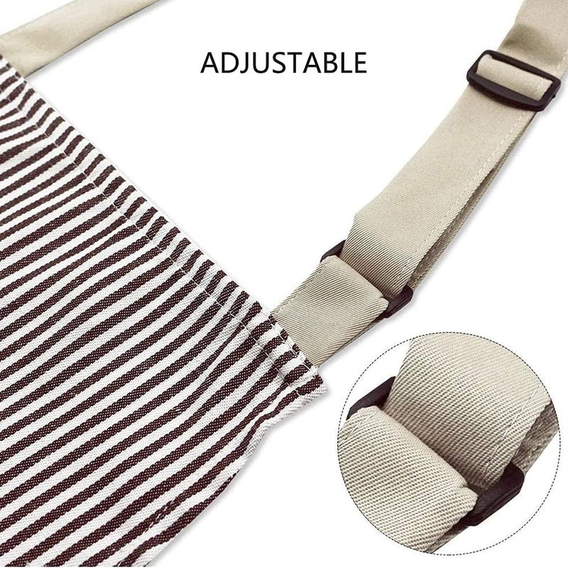Kitchen Cooking Aprons 2 Pack - Adjustable Bib Soft Chef Apron with 2 Pockets for Men and Women in Black and Brown Stripes - Image 3