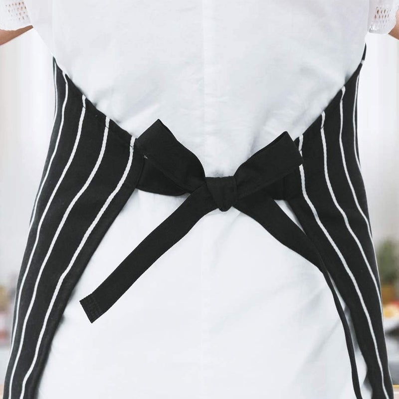 Kitchen Cooking Aprons 2 Pack - Adjustable Bib Soft Chef Apron with 2 Pockets for Men and Women in Black and Brown Stripes - Image 4