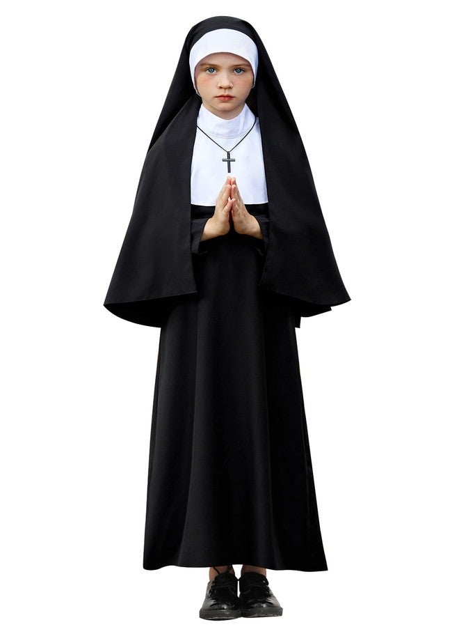 BesserBay Little Girls Halloween Headwrap Hat Gothic Nun Outfit Horror High Neck Catholic Black Dress 5-6 Years - Image 1
