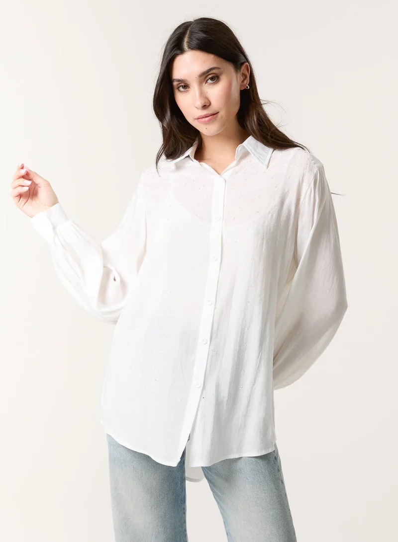 Blue Vanilla Diamante Detailed Classic Shirt