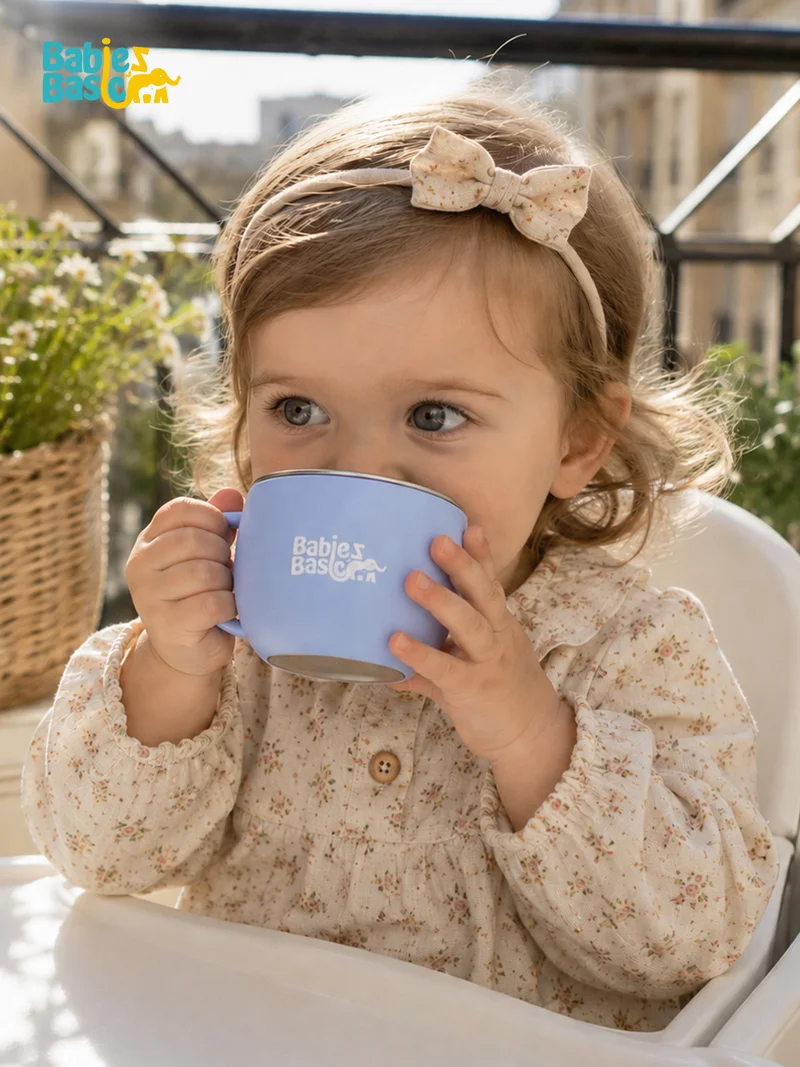 Babies Basic Babies Basic Stainless Steel Cup with Silicone Sleeve for Kids, Blue