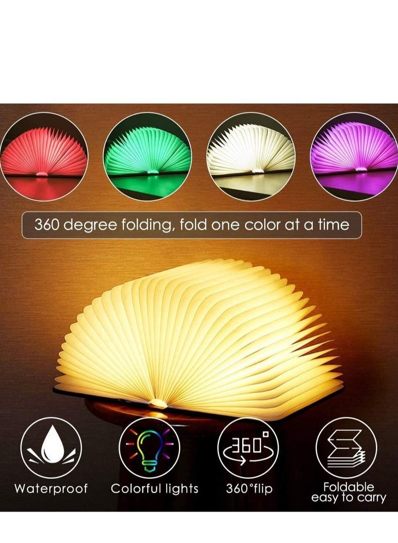 Captaintech Folding Book Light, Portable LED Wooden Book Light 5 Colors USB Bedside Night Light Creative Lighted Book Suitable for Bedroom Reading Home and Office Decoration Gift (White Maple Wood, 17x14x2.5 cm) - Image 2