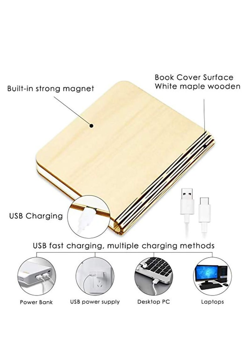 Captaintech Folding Book Light, Portable LED Wooden Book Light 5 Colors USB Bedside Night Light Creative Lighted Book Suitable for Bedroom Reading Home and Office Decoration Gift (White Maple Wood, 17x14x2.5 cm) - Image 5