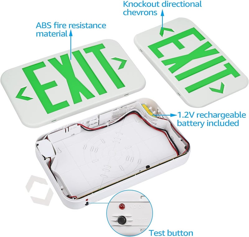 TORCHSTAR LED Exit Sign, Emergency Exit Light with Battery Backup, Double Face, UL 924, AC 120/277V, Damp Location, Hardwired Green Letter Exit Lights for Business Indoor, Pack of 4 - Image 5