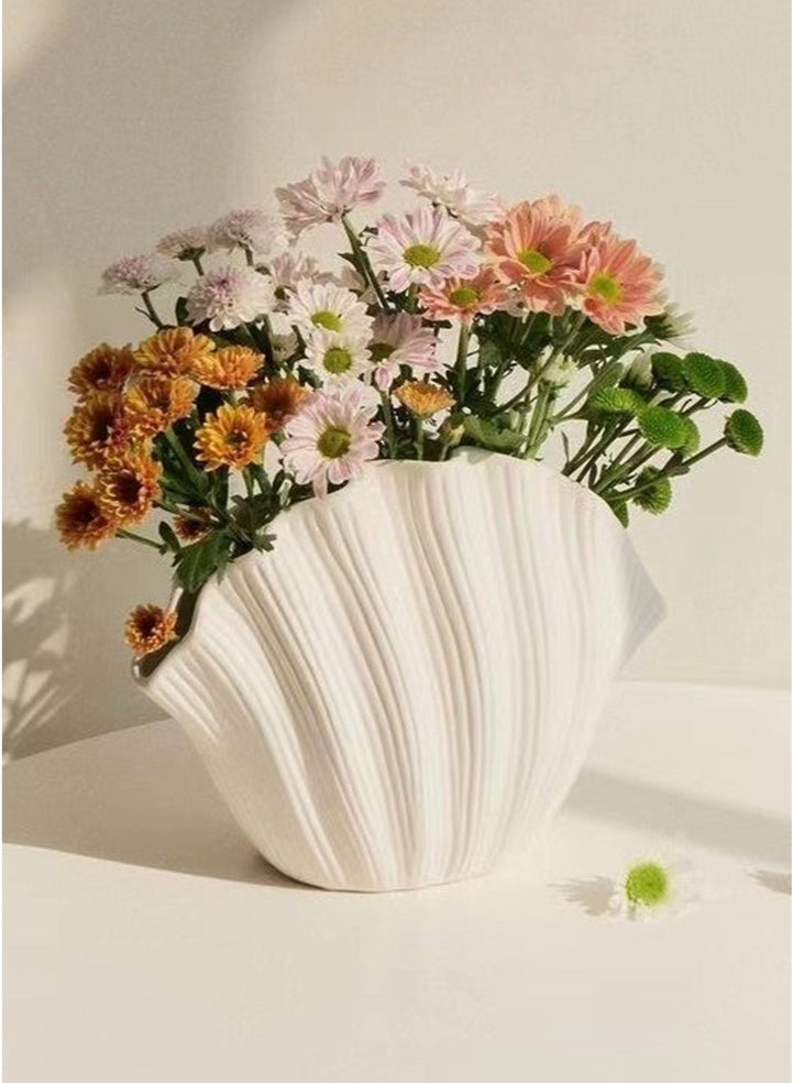 Bukela Nordic Shell-Shaped Vase for Living Room Decor, Ceramic Vases for Modern Home Decor, Unique Vase for Farmhouse Decor, Aesthetic Room Decor Centerpiece Table Decor, 20*7.5*16cm - Image 1