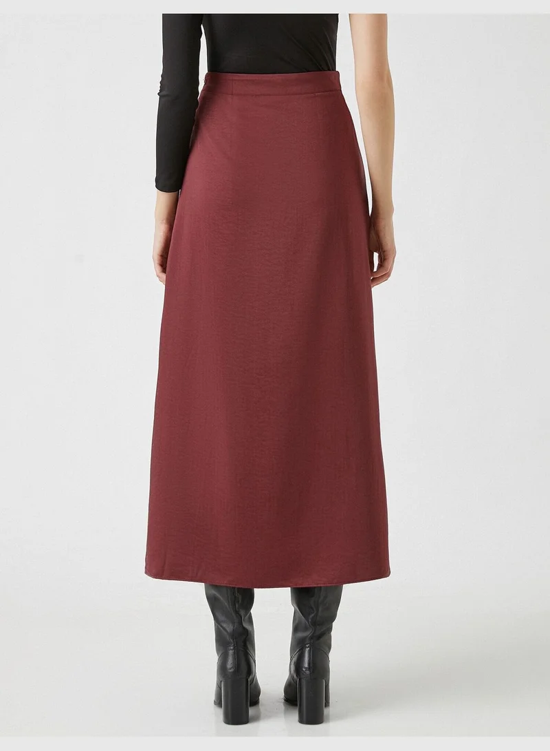 KOTON Drawstring Button Detail Midi Skirt