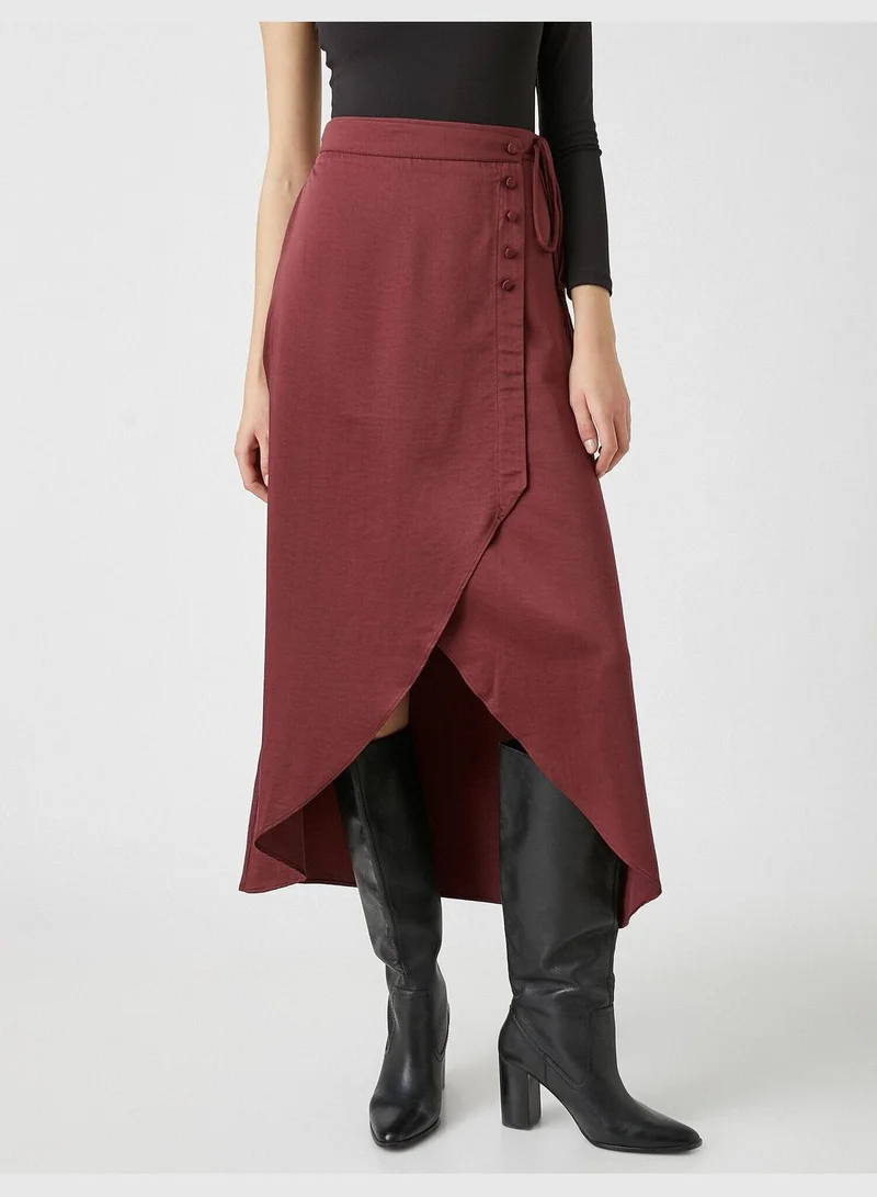 KOTON Drawstring Button Detail Midi Skirt