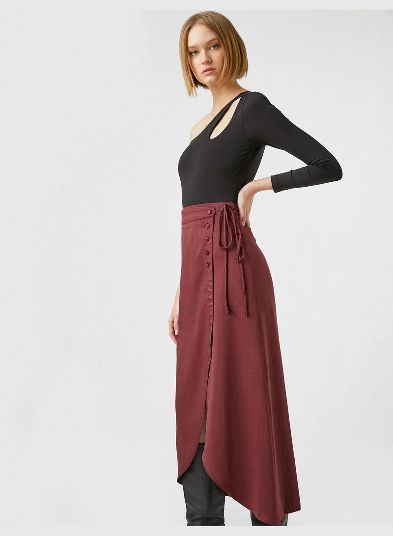 KOTON Drawstring Button Detail Midi Skirt
