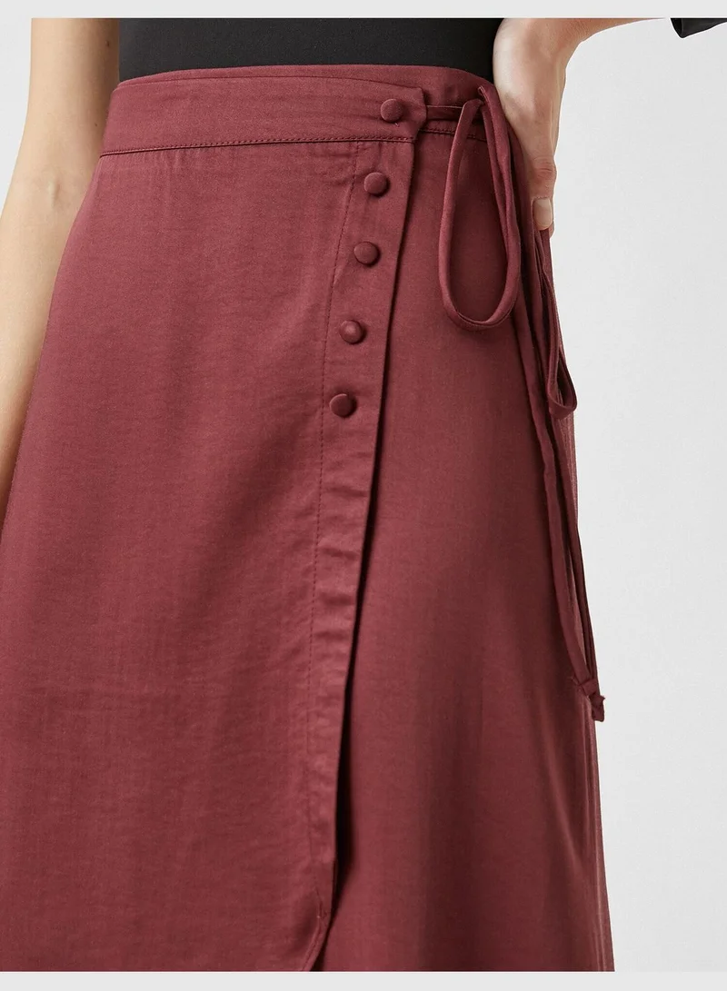 KOTON Drawstring Button Detail Midi Skirt