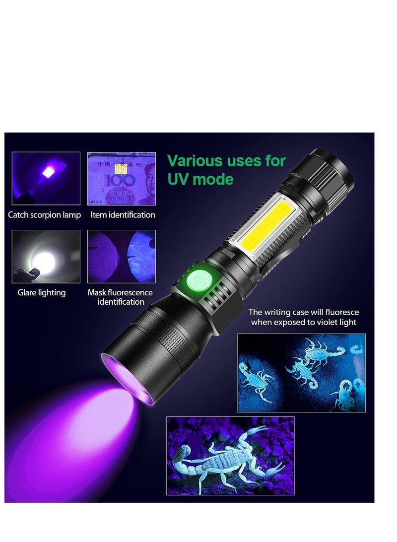 USB Rechargeable Torches, 3 in 1 Super Bright Torches LED Rechargeable, with whitelight redlight  UV, Waterproof Torch, 7 Modes, Zoomable, for Camping, Emergency (2 Pcs) - Image 3