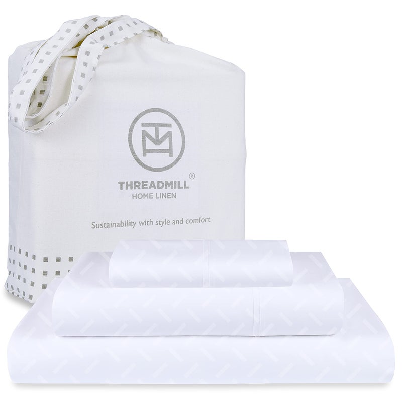 Threadmill Cotton Twin Sheet Set  100 Cotton Sheets for Twin Size Bed  Damask Jacquard Sateen Twin Bed Sheets Set with 16 Deep Pocket  Soft Breathable 3Piece Cooling Sheet Set  White