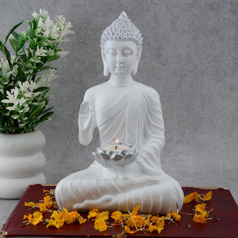 ZART Buddha Statue Tea Light Holder Statue with Integrated Holder for Home Decor and Ambience