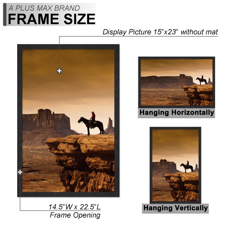 A PLUS MAX 15x23 Picture Frame, Black Engineered Wood Frame for 15 x 23 Inch Picture Poster Photo, Light Weight 15 by 23 Frame with Wood-grain for Wall - 1 Pack/Black/15 x23 - Image 4