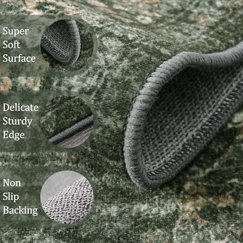 Morebes 2x6 Vintage Washable Dark Green Kitchen Runner Rug Non Slip, Boho Runners for Hallways, Non Shedding Soft Indoor Floor Throw Carpet for Laundry Living Room Bathroom Bedroom - Image 2