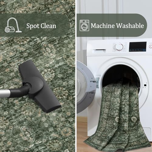 Morebes 2x6 Vintage Washable Dark Green Kitchen Runner Rug Non Slip, Boho Runners for Hallways, Non Shedding Soft Indoor Floor Throw Carpet for Laundry Living Room Bathroom Bedroom - Image 4