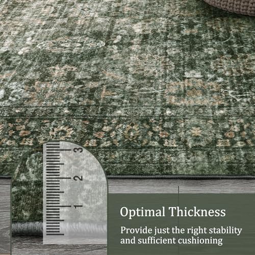 Morebes 2x6 Vintage Washable Dark Green Kitchen Runner Rug Non Slip, Boho Runners for Hallways, Non Shedding Soft Indoor Floor Throw Carpet for Laundry Living Room Bathroom Bedroom - Image 3