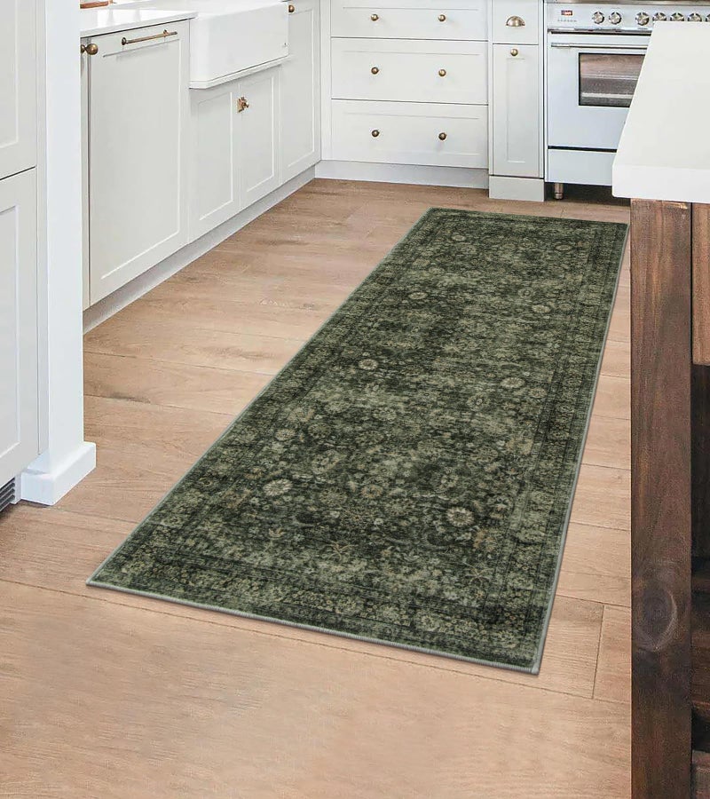Morebes 2x6 Vintage Washable Dark Green Kitchen Runner Rug Non Slip, Boho Runners for Hallways, Non Shedding Soft Indoor Floor Throw Carpet for Laundry Living Room Bathroom Bedroom - Image 5
