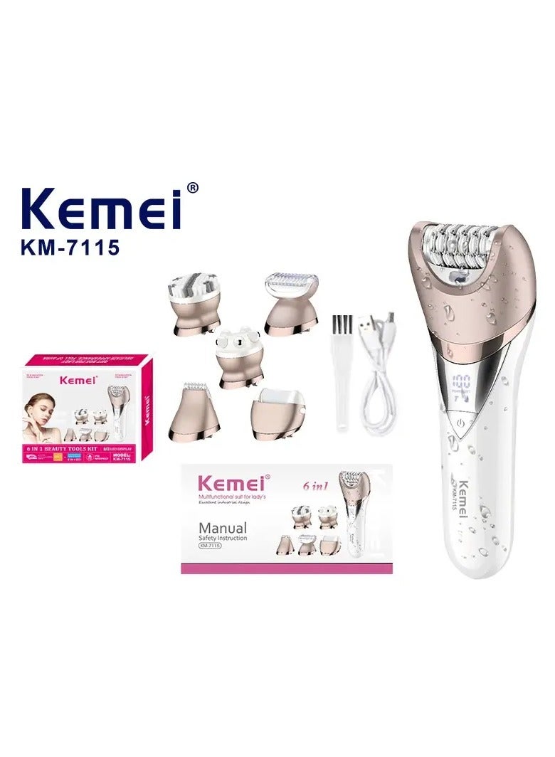 Kemei KM-7115 Waterproof 6-in-1 Hair Removal Device White - Image 1