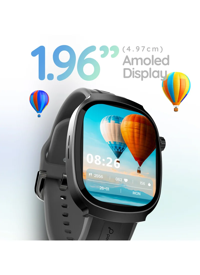 Pebble Axis 1.96" AMOLED Display Smartwatch, Functional Rotating Crown, Quick Notification, Always on Display, Bluetooth Calling, SpO2 Monitoring, Heart Rate Monitoring, Multiple Sports Modes, Jet Black