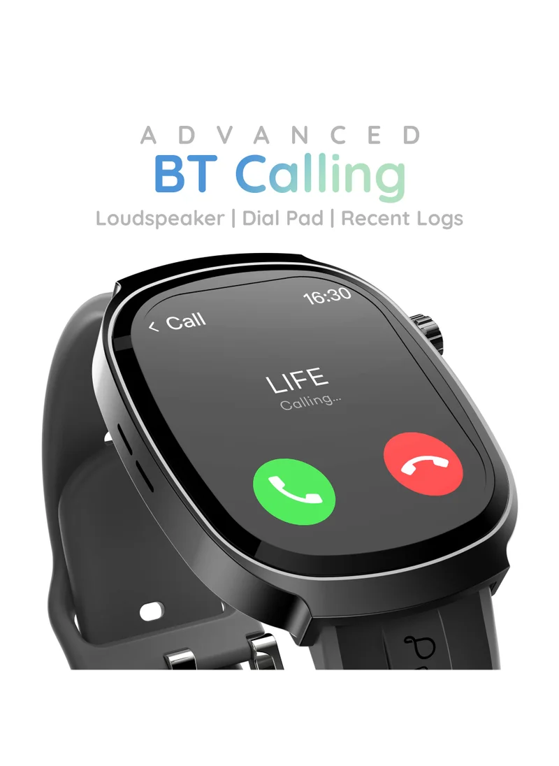Pebble Axis 1.96" AMOLED Display Smartwatch, Functional Rotating Crown, Quick Notification, Always on Display, Bluetooth Calling, SpO2 Monitoring, Heart Rate Monitoring, Multiple Sports Modes, Jet Black