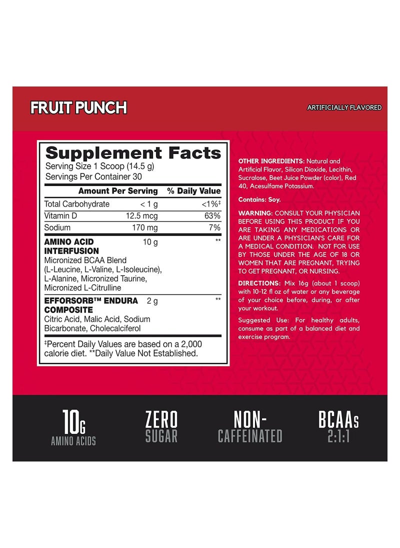 Amino X Muscle Recovery & Endurance Powder with BCAAs, 10 Grams of Amino Acids, Keto Friendly, Caffeine Free, Flavor: Fruit Punch, 30 servings